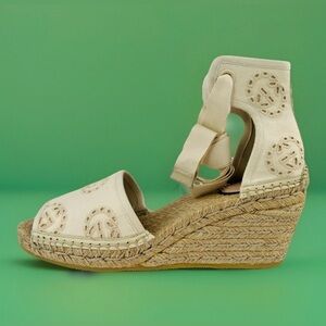 Gucci Damita GG Interlocking G Espadrille Wedge Wraparound Sandals Size EU 40